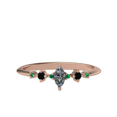 Minimal Aster Yüzük - Beyaz zirkon, siyah zirkon ve yeşil kuvars 8 ayar rose altın yüzük #awp845