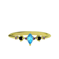 Minimal Aster Yüzük - Akuamarin, siyah zirkon ve ametist 8 ayar altın yüzük #ay5owk