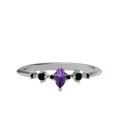 Minimal Aster Yüzük - Ametist ve siyah zirkon 8 ayar beyaz altın yüzük #b2yhsb