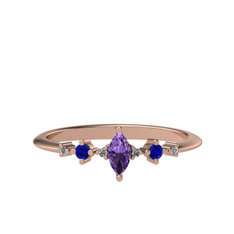 Ametist, lab safir ve beyaz zirkon 925 ayar rose altın kaplama gümüş yüzük