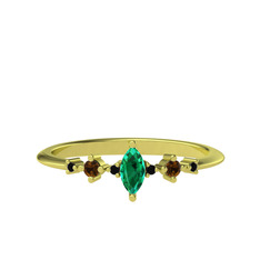 Yeşil kuvars, dumanlı kuvars ve siyah zirkon 925 ayar altın kaplama gümüş yüzük