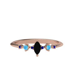 Minimal Aster Yüzük - Siyah zirkon, akuamarin ve lab safir 8 ayar rose altın yüzük #elcx1z