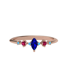Lab safir, rodolit garnet ve akuamarin 925 ayar rose altın kaplama gümüş yüzük