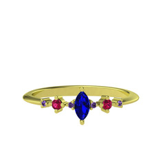 Lab safir, rodolit garnet ve ametist 8 ayar altın yüzük