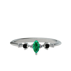 Yeşil kuvars, siyah zirkon ve beyaz zirkon 8 ayar beyaz altın yüzük