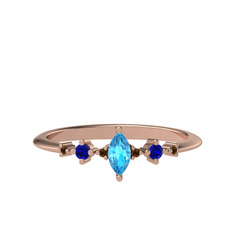 Akuamarin, lab safir ve dumanlı kuvars 925 ayar rose altın kaplama gümüş yüzük