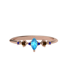 Minimal Aster Yüzük - Akuamarin, dumanlı kuvars ve lab safir 925 ayar rose altın kaplama gümüş yüzük #gximgh