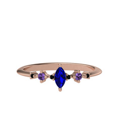 Lab safir, ametist ve siyah zirkon 18 ayar rose altın yüzük