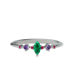 Minimal Aster Yüzük - Yeşil kuvars, ametist ve rodolit garnet 8 ayar beyaz altın yüzük #imtls9