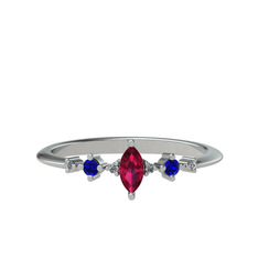 Rodolit garnet, lab safir ve beyaz zirkon 8 ayar beyaz altın yüzük