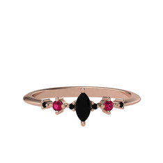 Minimal Aster Yüzük - Siyah zirkon ve rodolit garnet 14 ayar rose altın yüzük #kfhsb8