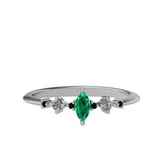 Minimal Aster Yüzük - Yeşil kuvars, beyaz zirkon ve siyah zirkon 8 ayar beyaz altın yüzük #ltmfzo