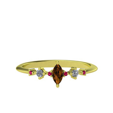 Minimal Aster Yüzük - Dumanlı kuvars, beyaz zirkon ve rodolit garnet 925 ayar altın kaplama gümüş yüzük #m8hd8c