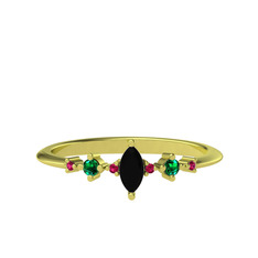 Minimal Aster Yüzük - Siyah zirkon, yeşil kuvars ve rodolit garnet 14 ayar altın yüzük #ma53b9