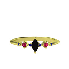 Minimal Aster Yüzük - Siyah zirkon, rodolit garnet ve lab safir 14 ayar altın yüzük #mcuuus