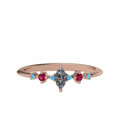Minimal Aster Yüzük - Beyaz zirkon, rodolit garnet ve akuamarin 18 ayar rose altın yüzük #naavtq