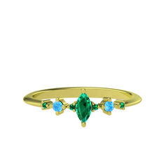 Yeşil kuvars ve akuamarin 8 ayar altın yüzük