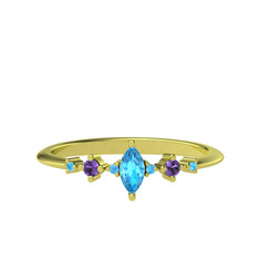 Akuamarin ve ametist 8 ayar altın yüzük