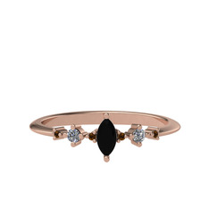 Siyah zirkon, beyaz zirkon ve dumanlı kuvars 925 ayar rose altın kaplama gümüş yüzük