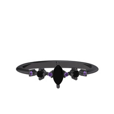 Minimal Aster Yüzük - Siyah zirkon ve ametist 925 ayar siyah rodyum kaplama gümüş yüzük #q7mkpu