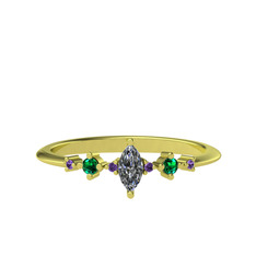 Minimal Aster Yüzük - Beyaz zirkon, yeşil kuvars ve ametist 18 ayar altın yüzük #r00lau
