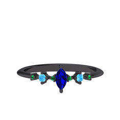 Minimal Aster Yüzük - Lab safir, akuamarin ve yeşil kuvars 925 ayar siyah rodyum kaplama gümüş yüzük #rfbga3