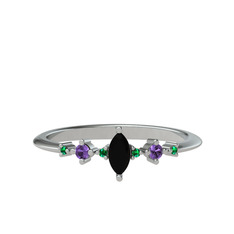 Minimal Aster Yüzük - Siyah zirkon, ametist ve yeşil kuvars 925 ayar gümüş yüzük #saa7qo