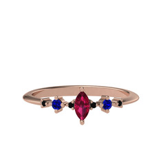 Minimal Aster Yüzük - Rodolit garnet, lab safir ve siyah zirkon 14 ayar rose altın yüzük #tk6141