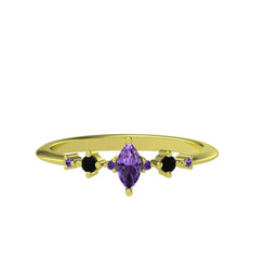 Ametist ve siyah zirkon 18 ayar altın yüzük