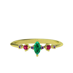 Minimal Aster Yüzük - Yeşil kuvars, rodolit garnet ve ametist 8 ayar altın yüzük #wv55wh