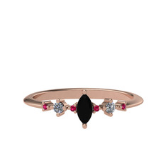 Siyah zirkon, beyaz zirkon ve rodolit garnet 14 ayar rose altın yüzük