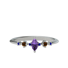 Minimal Aster Yüzük - Ametist, dumanlı kuvars ve lab safir 925 ayar gümüş yüzük #y9srfc