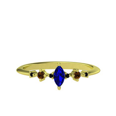 Minimal Aster Yüzük - Lab safir, dumanlı kuvars ve siyah zirkon 18 ayar altın yüzük #ymbs2y
