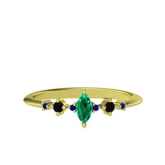 Minimal Aster Yüzük - Yeşil kuvars, siyah zirkon ve lab safir 925 ayar altın kaplama gümüş yüzük #zzfhqd