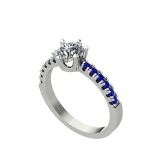 Mazus Tektaş Yüzük - Pırlanta ve lab safir 14 ayar beyaz altın yüzük (0.92 karat) #10dbhp6