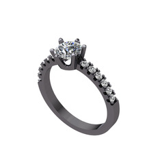 Mazus Tektaş Yüzük - Pırlanta ve beyaz zirkon 925 ayar siyah rodyum kaplama gümüş yüzük (0.92 karat) #10ld6t6