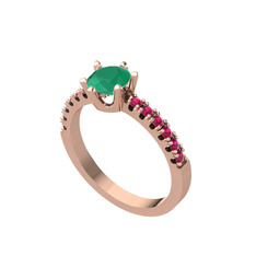 Mazus Tektaş Yüzük - Kök zümrüt ve rodolit garnet 14 ayar rose altın yüzük #10usavr
