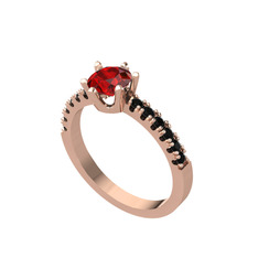 Mazus Tektaş Yüzük - Garnet ve siyah zirkon 8 ayar rose altın yüzük #11359it