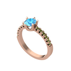 Akuamarin ve peridot 14 ayar rose altın yüzük