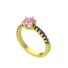 Mazus Tektaş Yüzük - Pembe kuvars ve ametist 8 ayar altın yüzük #11kccnz