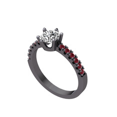 Mazus Tektaş Yüzük - Beyaz zirkon ve kök yakut 925 ayar siyah rodyum kaplama gümüş yüzük #11o0kjn