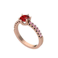 Garnet ve pembe kuvars 18 ayar rose altın yüzük