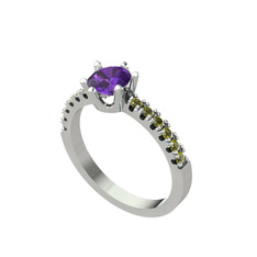 Mazus Tektaş Yüzük - Ametist ve peridot 18 ayar beyaz altın yüzük #11vu5xg