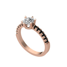 Mazus Tektaş Yüzük - Swarovski ve siyah zirkon 14 ayar rose altın yüzük #123tj9b