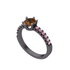 Mazus Tektaş Yüzük - Dumanlı kuvars ve pembe kuvars 925 ayar siyah rodyum kaplama gümüş yüzük #12u90ab
