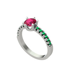 Mazus Tektaş Yüzük - Rodolit garnet ve yeşil kuvars 14 ayar beyaz altın yüzük #13bkz4h