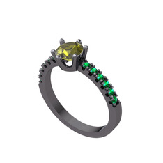 Peridot ve yeşil kuvars 925 ayar siyah rodyum kaplama gümüş yüzük