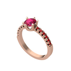 Mazus Tektaş Yüzük - Rodolit garnet ve garnet 14 ayar rose altın yüzük #14ee7tv