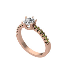 Mazus Tektaş Yüzük - Beyaz zirkon ve peridot 8 ayar rose altın yüzük #150u7cz