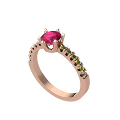 Rodolit garnet ve peridot 18 ayar rose altın yüzük